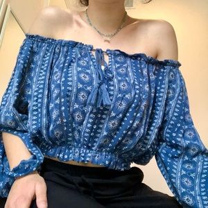 patterned off the shoulder milkmaid top